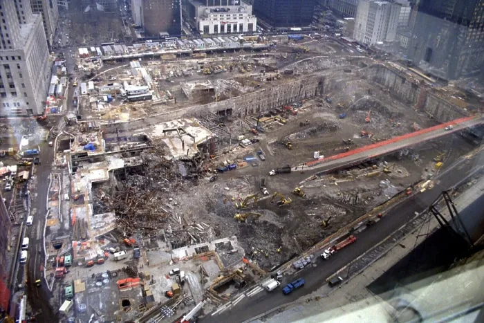 Framed Print : Excavated World Trade Center foundations six months after the terrorist attacks. March 15 2002. Photo: Everett Collection