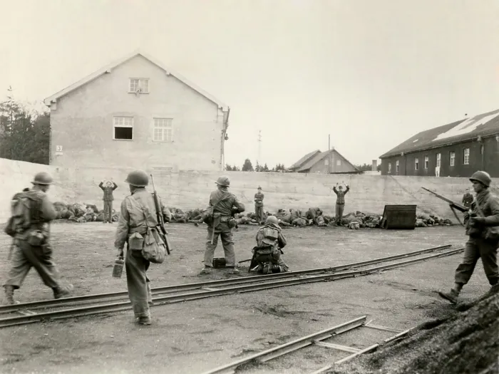 Framed Print : Execution of German SS troops during the liberation of the Nazi concentration camp at Dachau Framed Print : Execution of German SS troops during the liberation of the Nazi concentration camp at Dachau
