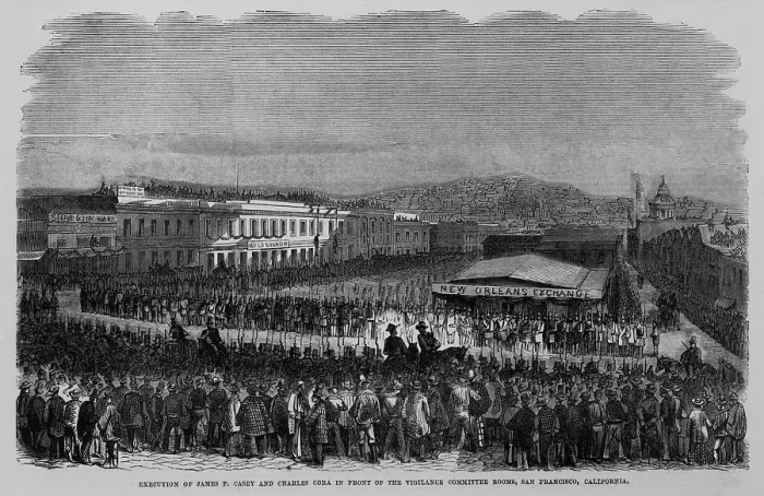 Framed Print : Execution of James P. Casey and Charles Cora for the murder of prominent San Francisco newspaper editor, James King