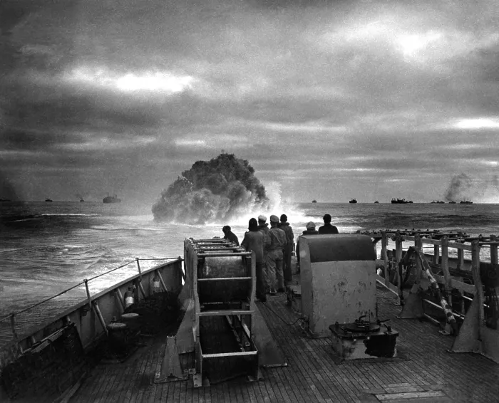 Framed Print : Explosion of a depth charge launched from U.S. Coast Guard Cutter Spencer Framed Print : Explosion of a depth charge launched from U.S. Coast Guard Cutter Spencer