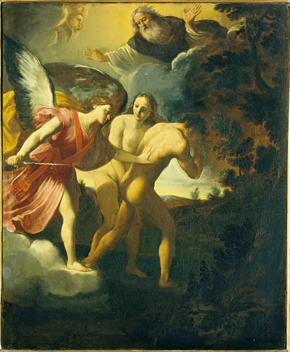 Framed Print : The Expulsion from Paradise (La cacciata dal Paradiso), by Unknown Emilian Artist, first part of the 17th Century, oil on canvas - Italy, Lombardy, Milan, Castello Sforzesco