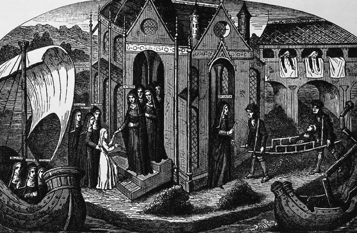 Framed Print : Exterior of Hotel-Dieu, Paris, with nuns at the doors, receiving a patient on a stretcher Framed Print : Exterior of Hotel-Dieu, Paris, with nuns at the doors, receiving a patient on a stretcher