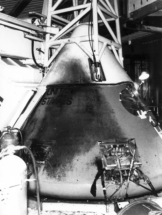Framed Print : Exterior of NASA's Apollo 1 space capsule following the fire that killed three astronauts Framed Print : Exterior of NASA's Apollo 1 space capsule following the fire that killed three astronauts