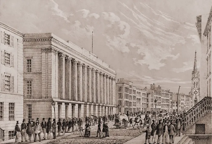 Framed Print : Exterior the Stock Exchange, New York City. Lithograph by John Borne after drawing by C. Autenrieth, Ca. 1850
