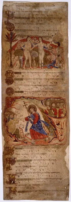 Framed Print : Exultet, 11th Century, illuminated manuscript - Vatican City, Vatican Apostolic Library, Barb. Lat. 592. Whole artwork view. Page from a roll of the Exultet Framed Print : Exultet, 11th Century, illuminated manuscript - Vatican City, Vatican Apostolic Library, Barb. Lat. 592. Whole artwork view. Page from a roll of the Exultet