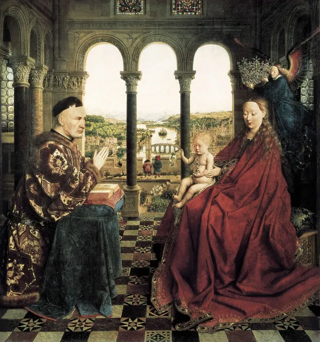 Framed Print : EYCK, Jan van (1390-1441). The Rolin Madonna. ca. 1435. Flemish art. Tempera on wood. FRANCE. Paris. Louvre Museum. AISA / Everett Collection**US SALES ONLY** Framed Print : EYCK, Jan van (1390-1441). The Rolin Madonna. ca. 1435. Flemish art. Tempera on wood. FRANCE. Paris. Louvre Museum. AISA / Everett Collection**US SALES ONLY**