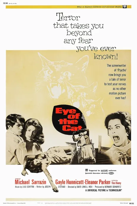 Framed Print : EYE OF THE CAT, US poster art, from left: Michael Sarrazin, Gayle Hunnicutt, Eleanor Parker, 1969