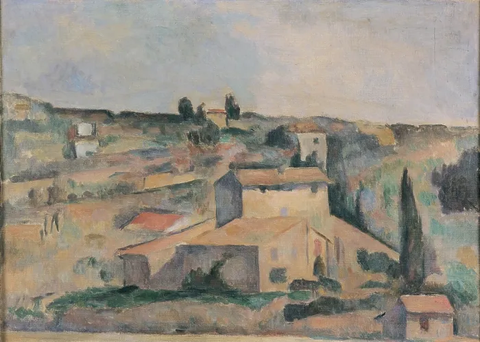 Framed Print : Fabbri Paolo Egisto, Countryside near Bellevue, copy of original by C zanne, 1890 - 1895, 19th Century, oil on canvas, Italy
