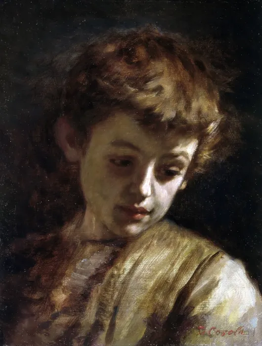 Framed Print : Face of a Boy (Volto di fanciullo), by Demetrio Cosola, 1870 - 1895, 19th Century, oil on canvas - Private collection. Whole artwork view