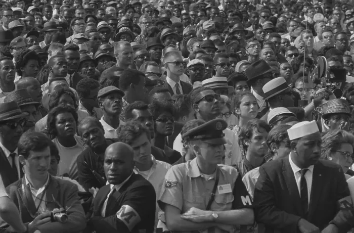 Framed Print : Faces in the crowd during the March on Washington, Aug. 28, 1963. Observers estimated that 75-80% of the marchers were black. - (BSLOC_2015_1_99)
