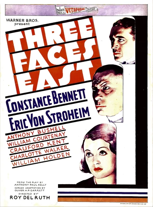 Framed Print : THREE FACES EAST, from top: Crauford Kent, Erich von Stroheim, Constance Bennett on window card, 1930