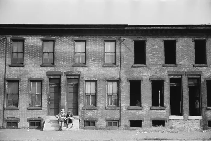 Framed Print : Factory workers homes, Camden, New Jersey, Oct. 1938. Occupied residences are next to a derelict building. Photo by Arthur Rothstein. (BSLOC_2013_7_54) Framed Print : Factory workers homes, Camden, New Jersey, Oct. 1938. Occupied residences are next to a derelict building. Photo by Arthur Rothstein. (BSLOC_2013_7_54)