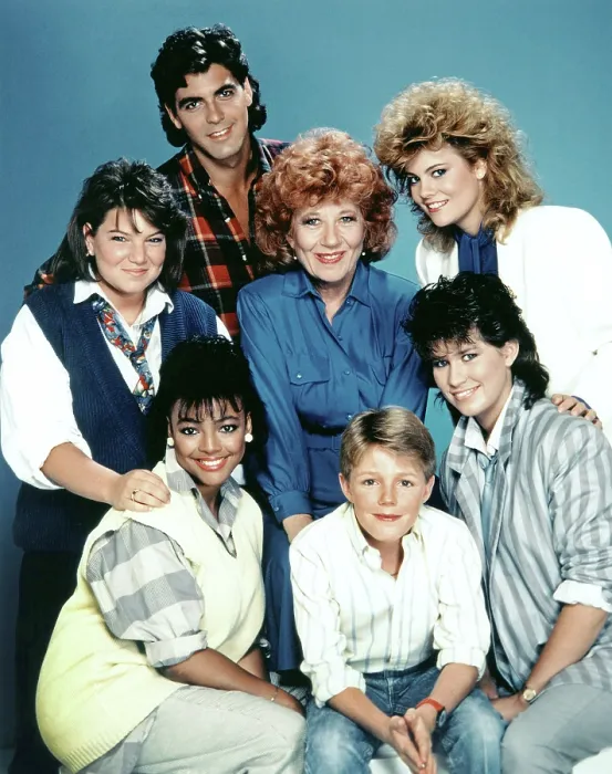 Framed Print : THE FACTS OF LIFE, (clockwise from left): Mindy Cohn, George Clooney, Charlotte Rae, Lisa Whelchel, Nancy McKeon, Mackenzie Astin, Kim Fields, 1979-88 Framed Print : THE FACTS OF LIFE, (clockwise from left): Mindy Cohn, George Clooney, Charlotte Rae, Lisa Whelchel, Nancy McKeon, Mackenzie Astin, Kim Fields, 1979-88