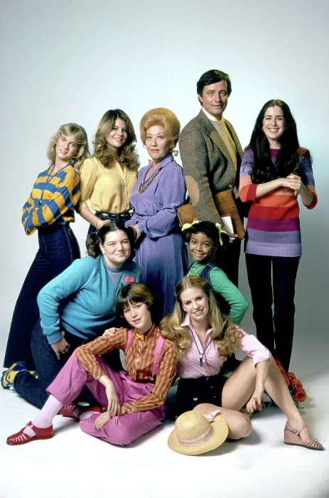 Framed Print : THE FACTS OF LIFE, (top, from left): Julie Anne Haddock, Lisa Whelchel, Charlotte Rae, John Lawlor, Felice Schachter, (bottom): Mindy Cohn, Molly Ringwald, Julie Piekarski