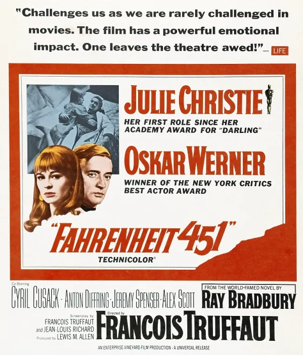 Framed Print : FAHRENHEIT 451, in bed from left: Julie Christie, Oskar Werner, heads from left: Julie Christie, Oskar Werner, 1966