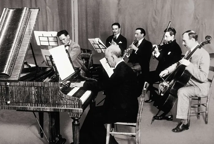 Framed Print : FALLA, Manuel de (1876-1946). Manuel de Falla playing the harpsichord accompanied by other musicians during a recording in 1927. AISA / Everett Collection**US SALES ONLY** Framed Print : FALLA, Manuel de (1876-1946). Manuel de Falla playing the harpsichord accompanied by other musicians during a recording in 1927. AISA / Everett Collection**US SALES ONLY**