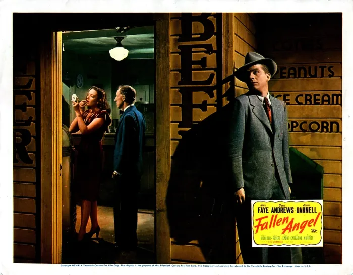 Framed Print : FALLEN ANGEL, Linda Darnell, Percy Kilbride, Dana Andrews, 1945, TM and Copyright (c) 20th Century Fox Film Corp. All rights reserved Framed Print : FALLEN ANGEL, Linda Darnell, Percy Kilbride, Dana Andrews, 1945, TM and Copyright (c) 20th Century Fox Film Corp. All rights reserved