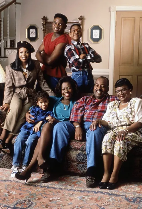 Framed Print : FAMILTY MATTERS, standing from left: Kellie Shanygne Williams, Darius McCrary, Jaleel White; seated from left: Bryton McClure, Jo Marie Payton Noble, Reginald VelJohnson Framed Print : FAMILTY MATTERS, standing from left: Kellie Shanygne Williams, Darius McCrary, Jaleel White; seated from left: Bryton McClure, Jo Marie Payton Noble, Reginald VelJohnson