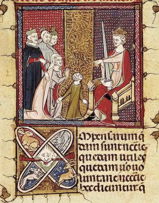Framed Print : Family law: a child and the King Judge. 15th century. Gothic art. Miniature Painting. SPAIN. San Lorenzo de El Escorial. Royal Library of the Monastery of El Escorial