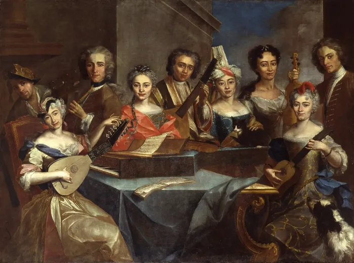 Framed Print : Family of Musicians, by Unknown Artist related to Carlo Amalfi, 1725, 18th Century, oil on canvas - Italy, Lombardy, Milan, Castello Sforzesco, Civic Collection of Ancient Art