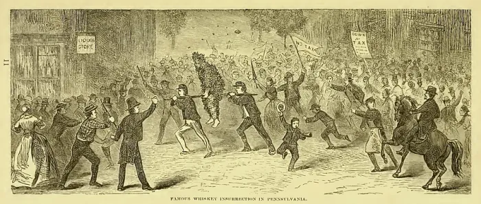 Framed Print : Famous whiskey insurrection in Pennsylvania. A tarred and feathered tax collector being made to ride the rail. 1794