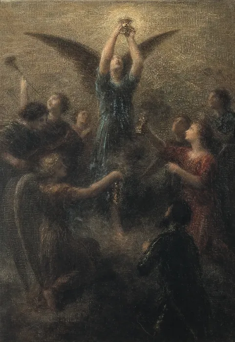Framed Print : FANTIN-LATOUR, Henri-Theodore (1836-1904). The Grail, prelude to Lohengrin. 1902. Subject inspired in Richard Wagner's work. Post-Impressionism. Oil on canvas. FRANCE. Paris Framed Print : FANTIN-LATOUR, Henri-Theodore (1836-1904). The Grail, prelude to Lohengrin. 1902. Subject inspired in Richard Wagner's work. Post-Impressionism. Oil on canvas. FRANCE. Paris