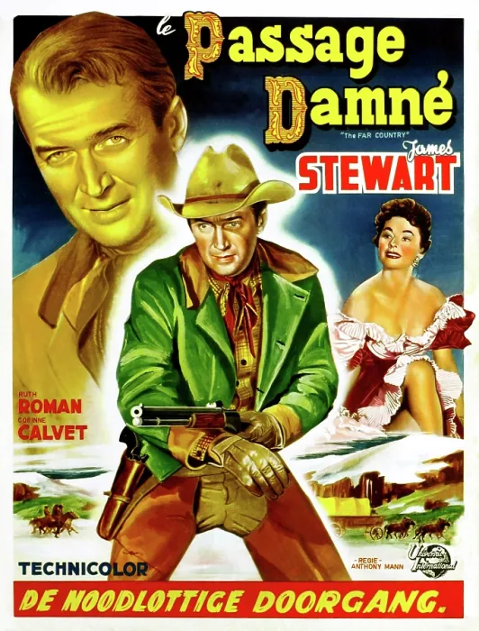 Framed Print : THE FAR COUNTRY (aka PASSAGE DAMNE), James Stewart, Ruth Roman, (Belgian poster art), 1954