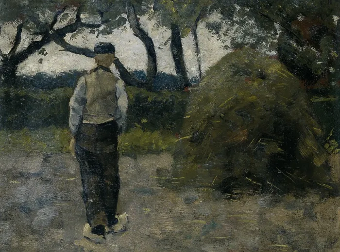 Framed Print : A Farmer Standing Near a Hay-Stack, by Richard Roland Holst, 1889. Dutch painting. Probably near Hattem, Netherlands. (BSLOC_2016_1_74)