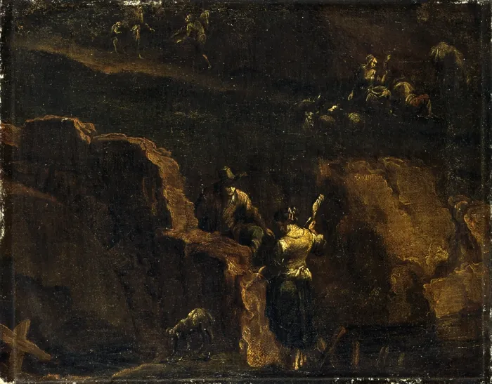 Framed Print : Farmers among Ruins, Workshop of Alessandro Magnasco also known as Lissandrino, workshop of Clemente Spera, first half of the 18th Century, oil on canvas - Italy, Lombardy, Milan