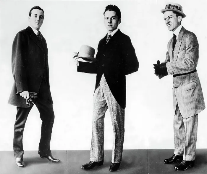 Framed Print : FASHION-Three gentlemen modeling fashions, from left to right, of 1917, 1927 & 1937.. Courtesy: CSU Archives / Everett Collection Framed Print : FASHION-Three gentlemen modeling fashions, from left to right, of 1917, 1927 & 1937.. Courtesy: CSU Archives / Everett Collection