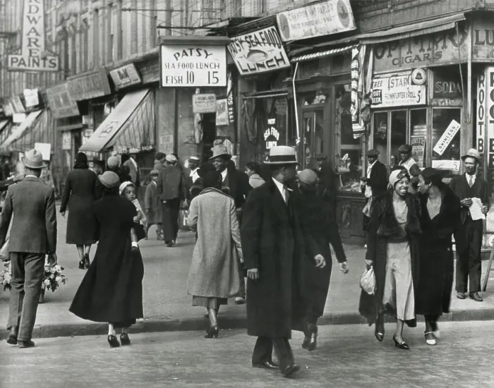 Framed Print : Fashionably dressed African Americans walking on a Harlem street in 1940. Unknown Photographer. (BSLOC_2013_8_130) Framed Print : Fashionably dressed African Americans walking on a Harlem street in 1940. Unknown Photographer. (BSLOC_2013_8_130)