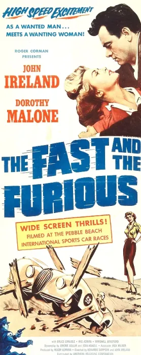 Framed Print : THE FAST AND THE FURIOUS, top l-r: Dorothy Malone, John Ireland on insert poster art, 1955 Framed Print : THE FAST AND THE FURIOUS, top l-r: Dorothy Malone, John Ireland on insert poster art, 1955