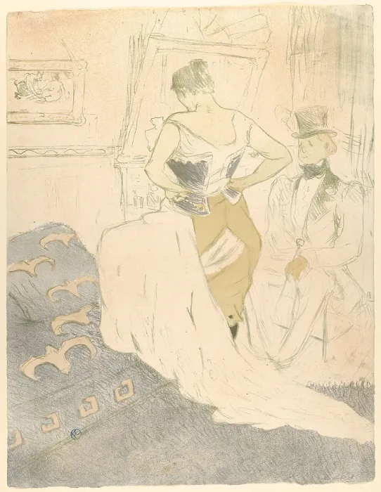 Framed Print : Fastening a Corset, by Henri de Toulouse-Lautrec, 1896, French Post-Impressionist print. lithograph