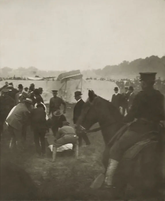 Framed Print : Fatal crash of Wright Model A airplane at Fort Myer, Virginia, Sept. 17, 1908. Orville Wright was severely injuring and his passenger, Lt. Thomas Selfridge was killed