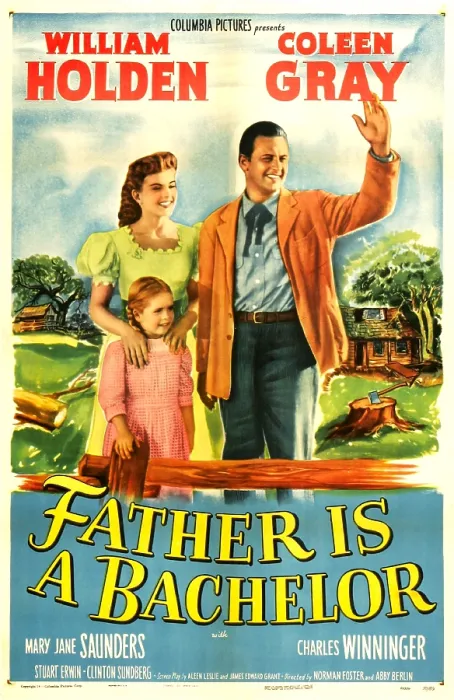 Framed Print : FATHER IS A BACHELOR, US poster, from left: Coleen Gray, Mary Jane Saunders (front), William Holden, 1950