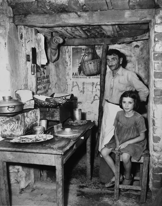 Framed Print : Father and daughter in sparse refugee quarters during the Greek Civil War. August 29, 1947. - (BSLOC_2014_15_225) Framed Print : Father and daughter in sparse refugee quarters during the Greek Civil War. August 29, 1947. - (BSLOC_2014_15_225)