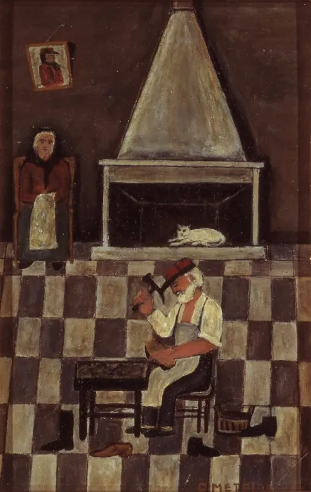 Framed Print : My Father as a Garibaldian Shoemaker, by Orneore Metelli, 1936, XX Century, oil on plywood, 35 x 20 cm - Italy, Umbria, Terni, Civic Collection Orneore Metelli