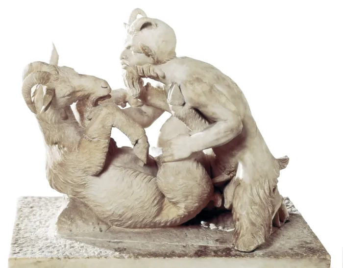 Framed Print : Faun and goat. Roman art. Sculpture. ITALY. Naples. National Museum of Archaeology. - Iberfoto / Everett Collection (537046)**US SALES ONLY**