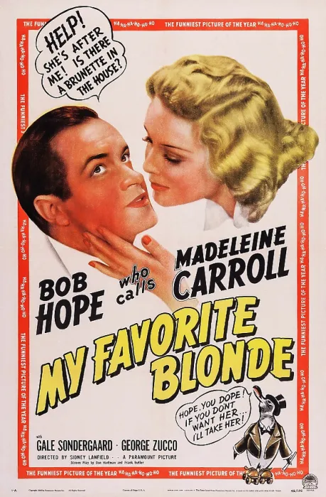 Framed Print : MY FAVORITE BLONDE, US poster, from left: Bob Hope, Madeleine Carroll, 1942