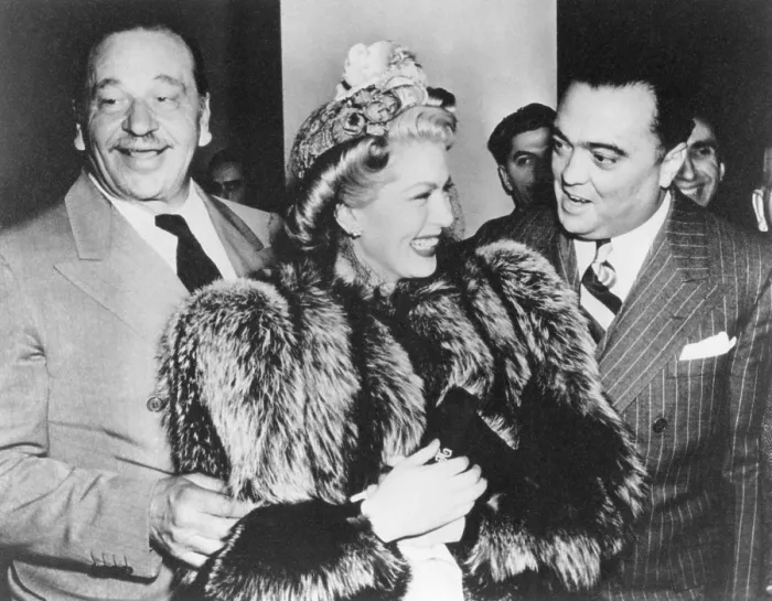 Framed Print : FBI Director J. Edgar Hoover with Wallace Beery and Lana Turner. At the Mayflower Hotel in Washington, D.C. Ca. 1940. (BSLOC_2014_7_76)