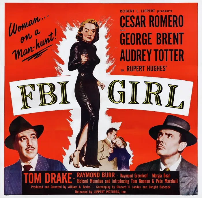 Framed Print : FBI GIRL, US poster art, left: Cesar Romero; center: Audrey Totter; right: George Brent, 1951