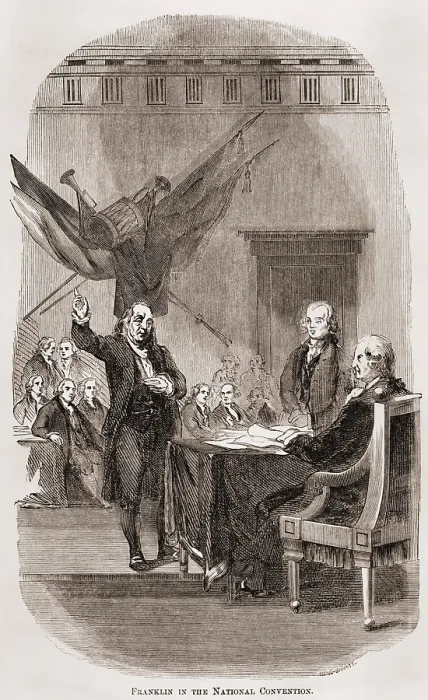 Framed Print : Federal Constitution Convention, 1778. 81-year-old Benjamin Franklin was the conventions oldest delegate
