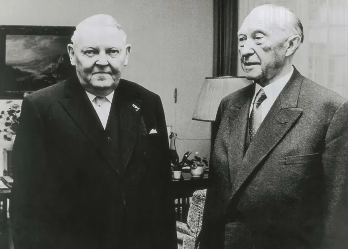 Framed Print : Federal Republic of Germany. The politicians Ludwig Erhard (left) and Konrad Adenauer. AISA / Everett Collection**US SALES ONLY**