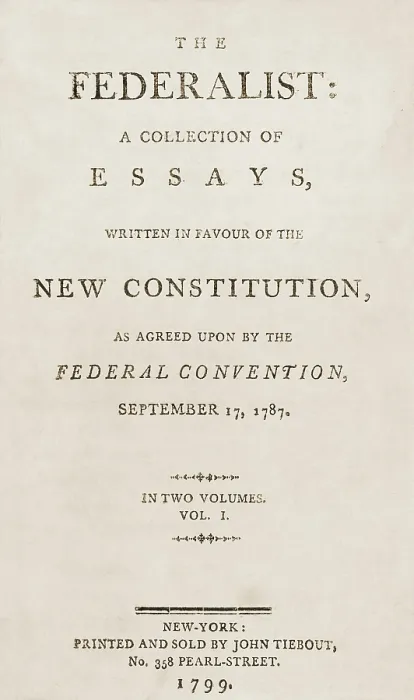 Framed Print : The Federalist, title page of the Volume 1, Sept 17, 1787. Alexander Hamilton, James Madison, and John Jay wrote collectively under the name of Publius