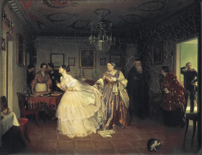 Framed Print : FEDOTOV, Pavel Andreevich (1815-1852). The Major's Marriage Proposal. 1851. Oil on canvas. RUSSIA. Moscow. Tretyakov Gallery. AISA / Everett Collection**US SALES ONLY**