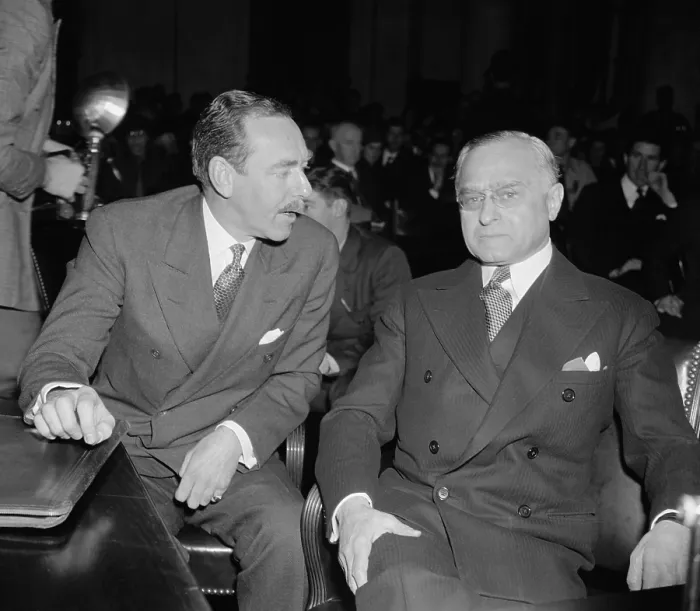 Framed Print : Felix Frankfurter (right) with his counsel Dean Acheson. Jan 12, 1939. Frankfurter, a Supreme Court Nominee, was about to testify before the Senate Judiciary Subcommittee