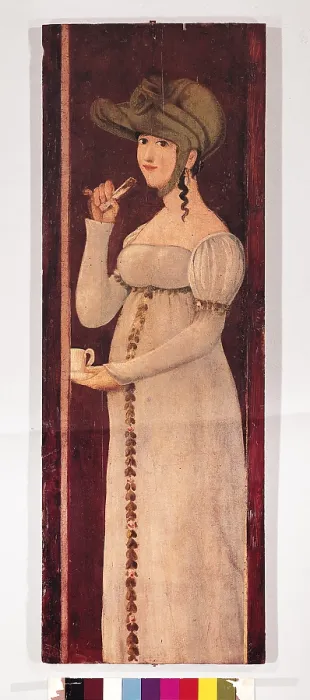 Framed Print : Female Figure on Sign of a Chocolate Shop, by Unknown Artist, 1805 - 1810, 19th Century, - Italy, Lombardy, Milan, Civic Museum. All Framed Print : Female Figure on Sign of a Chocolate Shop, by Unknown Artist, 1805 - 1810, 19th Century, - Italy, Lombardy, Milan, Civic Museum. All