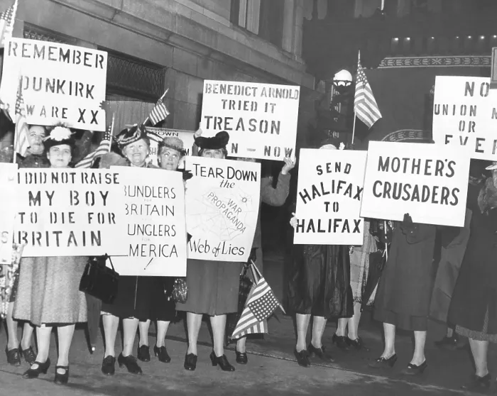 Framed Print : Female isolationists picket British Ambassador, Lord Halifax in Chicago, May 8, 1941. They were from America First, Mothers Crusade, and Keep America Out of War Framed Print : Female isolationists picket British Ambassador, Lord Halifax in Chicago, May 8, 1941. They were from America First, Mothers Crusade, and Keep America Out of War
