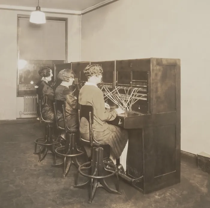 Framed Print : Three female telephone switchboard operators in the Quotation Room of New York Stock Exchange Framed Print : Three female telephone switchboard operators in the Quotation Room of New York Stock Exchange