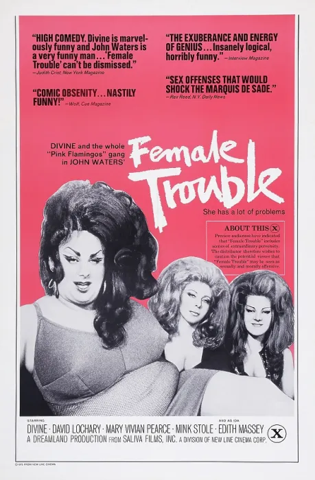 Framed Print : FEMALE TROUBLE, poster art, from left: Divine, Susan Walsh, Cookie Mueller, 1974